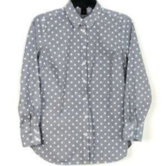 Ann Taylor Factory Striped Polka Dot Multicolor Button-up Career Top 2 Petite - Picture 1 of 7